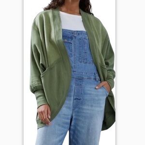 Anthropologie Pilcro Aubrey Fleece Draped Oversized Cardigan Sz XS Moss Green